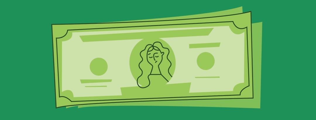 A dollar bill features a sad woman instead of a prior president.
