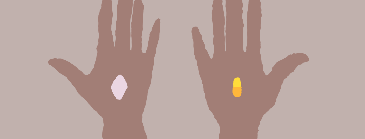 an animated image of two hands each holding a pill, and the pill is being swapped out with a different pill every half second