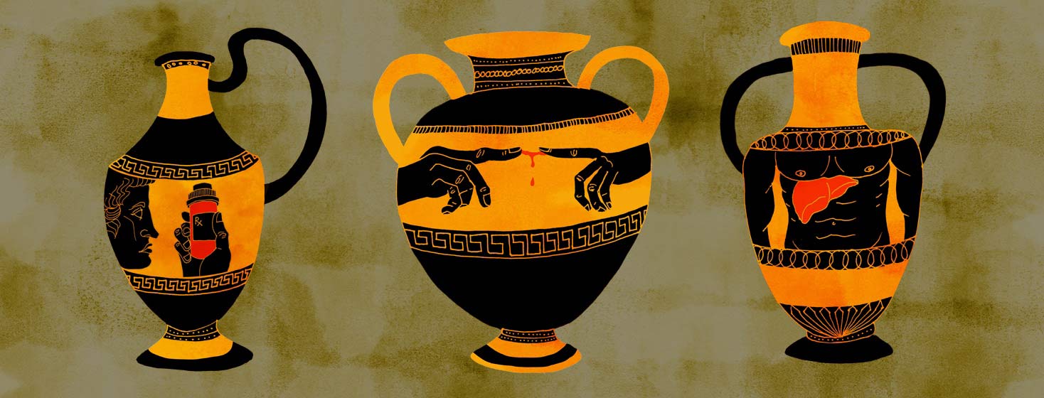 ancient Greek urns with images of myths about hep c