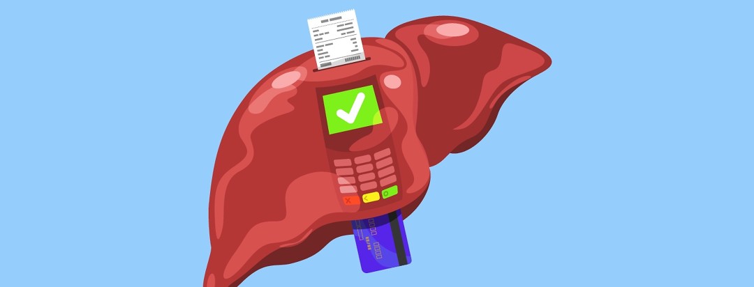 the human liver is transformed into a functioning credit card machine, currently taking a payment