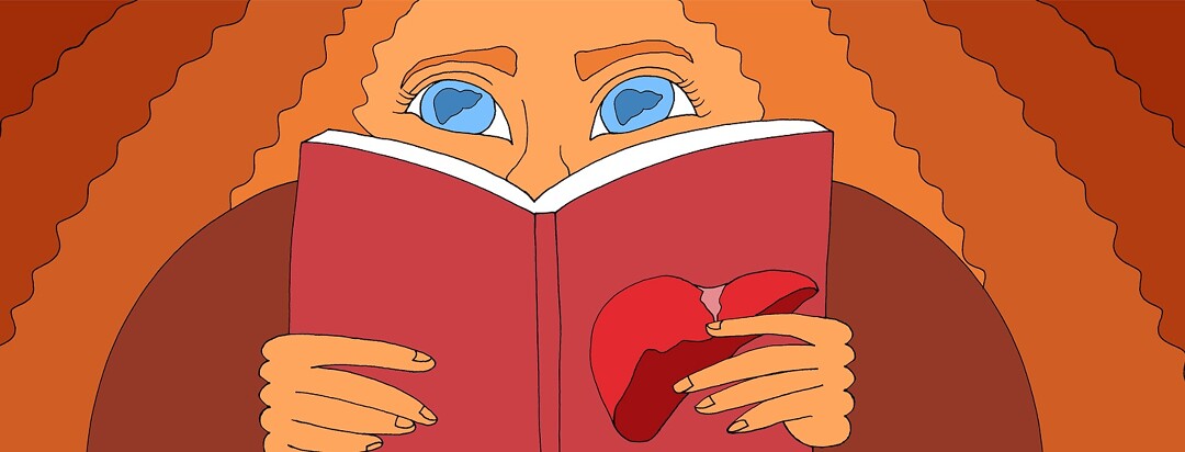 a woman reads a book on how does the liver work