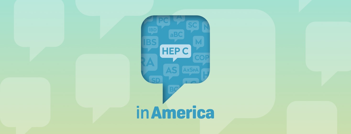 A speech bubble highlighting the Hep C logo above the words In America, surrounded by a fainter word cloud of logos for other Health Union websites.